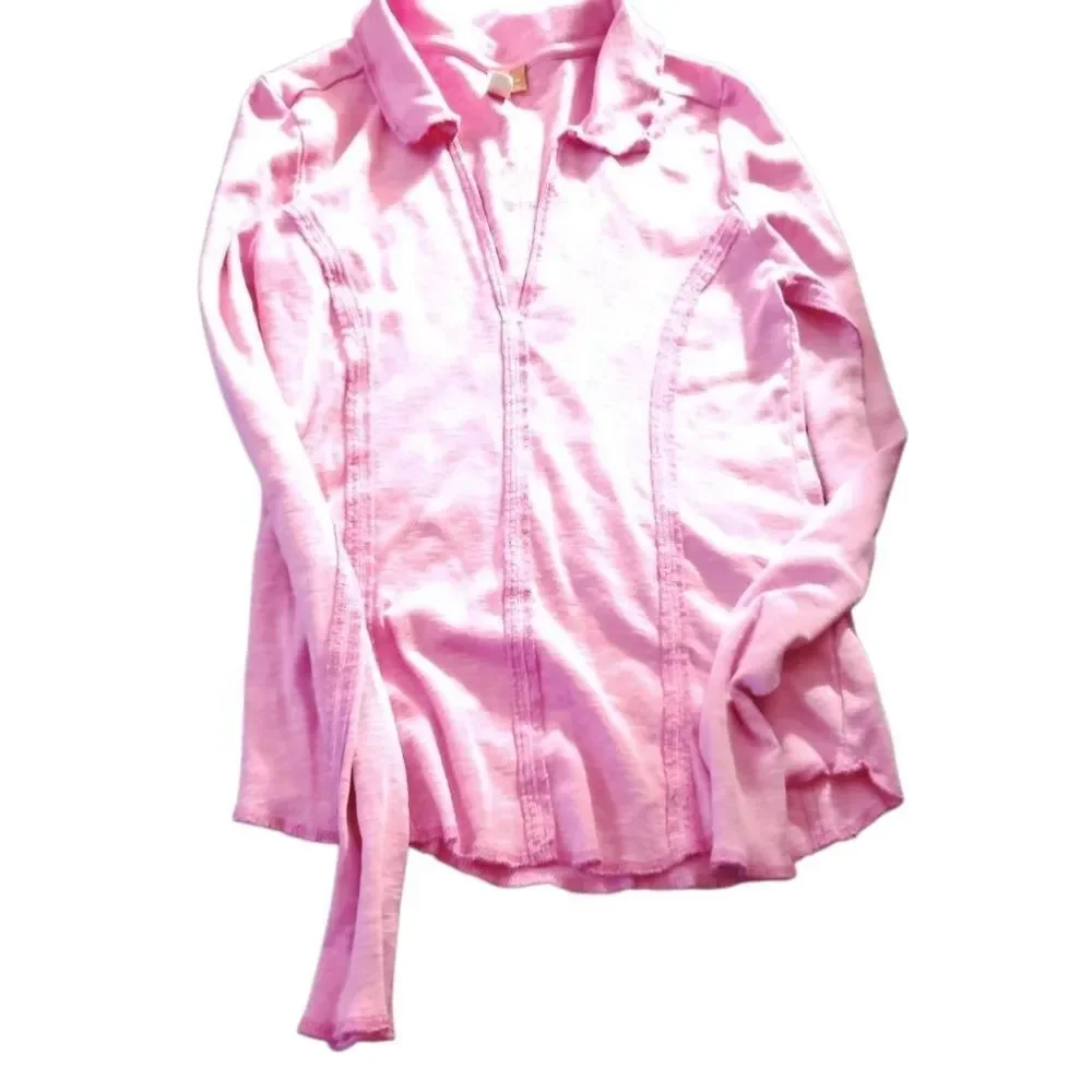 Pilcro Anthropology Pink Collared Long Sleeve Top (222)